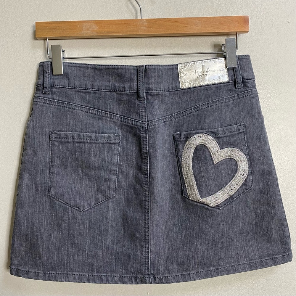 Moschino Jeans Grey Embroidered Heart Pocket Denim Mini Skirt Size 4